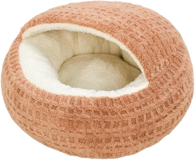 Plush Cat Bed Hooded Semi Enclosed Shell Shaped Pet Nest Cozy Warming Anti-Slip Small Dog Bed for Puppy and Kitten