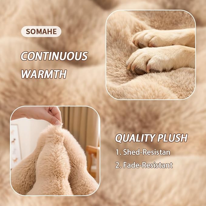 SOMAHE Large Dog Bed Mat, Extra Large Plush Faux Fur Washable Pet Bed for Large Dogs, Non-Slip Fluffy Dog Mat – Machine Washable XL Dog Sleeping Pad for Large Breeds, 35 x 27 Inch Coffee