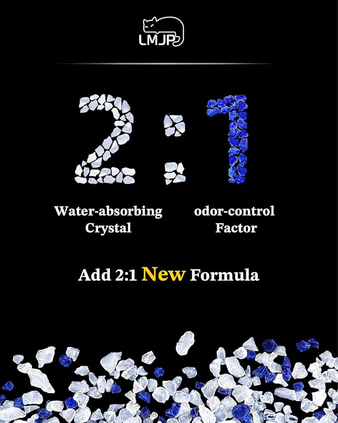LMJP Crystal Cat Litter with Powerful Odor Control, Non-Clumping, Lasts Up to 4 Months, 17.2lb, Rapid Water Absorption, Unscented & Low Tracking Lightweight Blue & White Silica, 4 Pack of 4.3lb