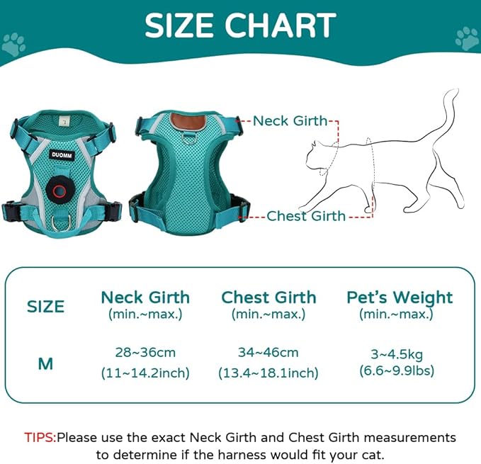 Cat Harness and Leash Set with Holder Compatible with AirTag, Escape Proof Kitten Harness with Lead for Large Adult Cats, Soft Mesh Puppy Reflective Adjustable Jacket Vest for Walking, Green, M