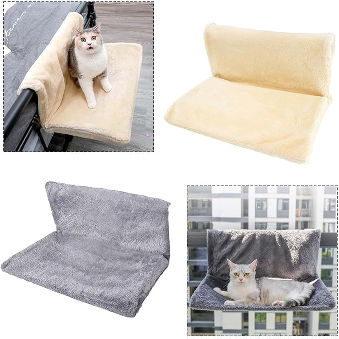 FABULETTA Hanging Radiator Pet Bed with Plush Villus Cradle for Cats and Small Animals, Foldable Metal Frame, Machine Washable Cover, Beige(Gray)
