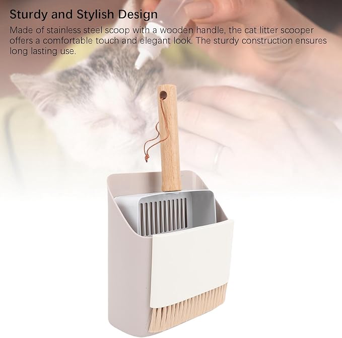 Haofy Cat Litter Scoop Set,Wooden Handle Kitty Litter Scooper with Cleaning Brush and Dustpan for Home Gardening Beach