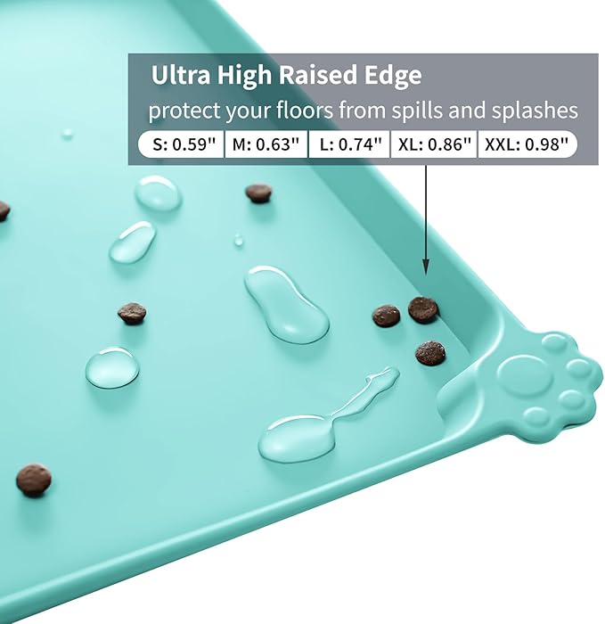 Reopet Waterproof Pet Feeding Mat, Non-Slip Silicone Placemats for Dog Cat Food and Water Bowl, High Raised Edges to Prevent Spills and Protect Floors