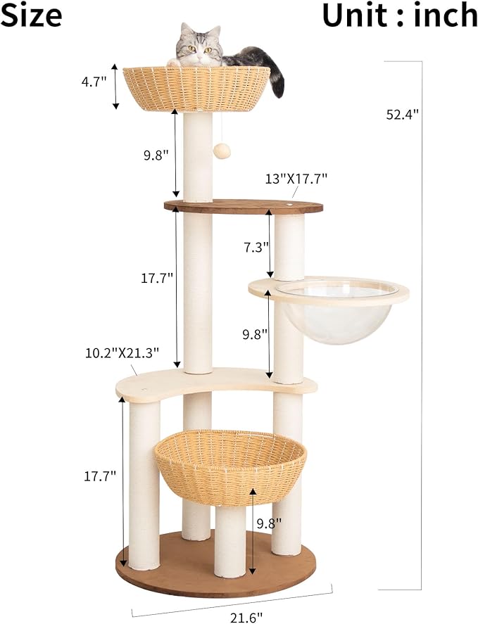 Modern Cat Tree for Large Cat, Wood Cat Tower Heavy Duty with Scratch Post for Indoor Big Cats (133cm (Particle Board))