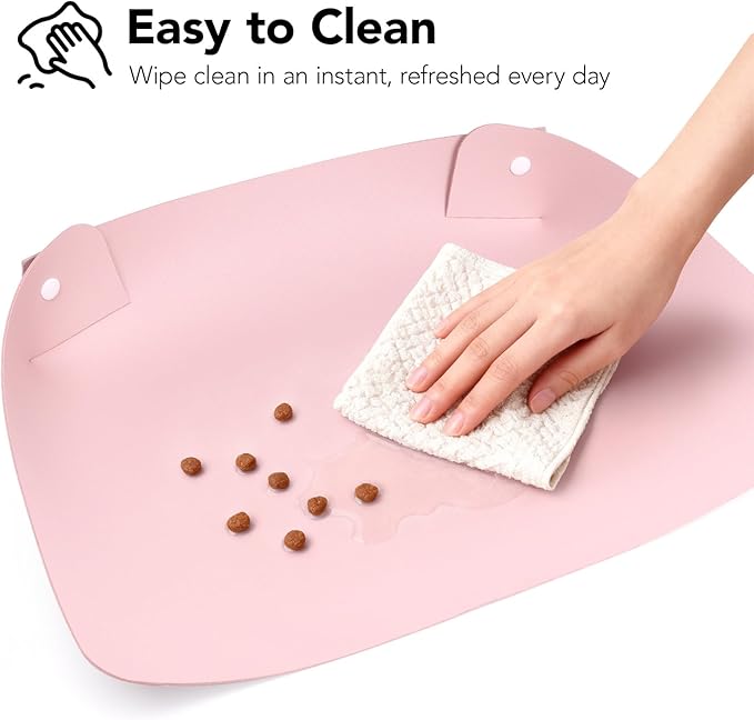 Cat & Dog Pet Feeding Mat,Pet Food Mats for Floor Waterproof,Protects Floors from Spills, Cat Bowl Mats for Food and Water,Pink