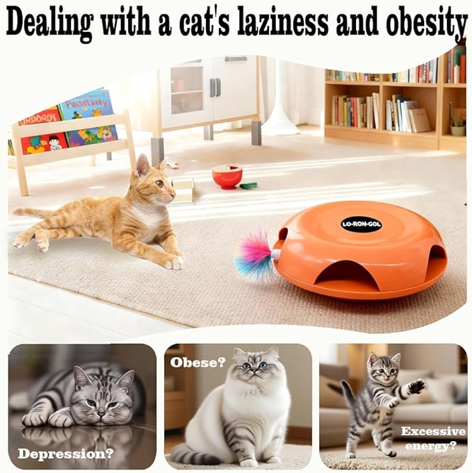 Interactive Whack-a-Mole Cat Toy — Automatic Mushroom Feather Pop-Up Play Toy for Cats, Cognitive Stimulation & Exercise, Durable Pet Entertaining Game (Orange)