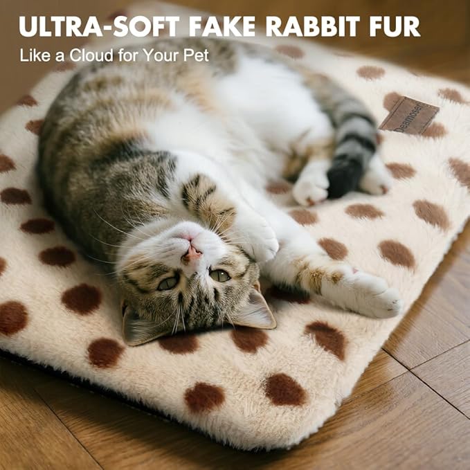 Self Warming Mat for Cats Dogs Self Heating Thermal Pad for Crates Cages Couches Beds 24" L x 17.7" W Removable Cover Non-Slip Bottom Indoor Outdoor Brown S