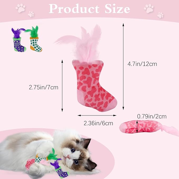 Andiker 3PCS Cat Feather Toys, 4.72 Inches Cats Crinkle Toy with Crinkle Paper Cute Sock Shape Lightweight Interactive Cat Toys for Indoor Cats and Kitten Chewing, Biting, Fetching