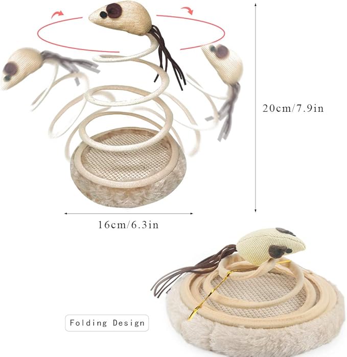 Andiker Interactive Cat Toy, Cat Plush Toy with Spiral Spring Plate and Funny Ball or Mouse Interactive Stainless Steel Spring Rotating Cat Creative Toy to Kill time and Keep Fit (Fish)