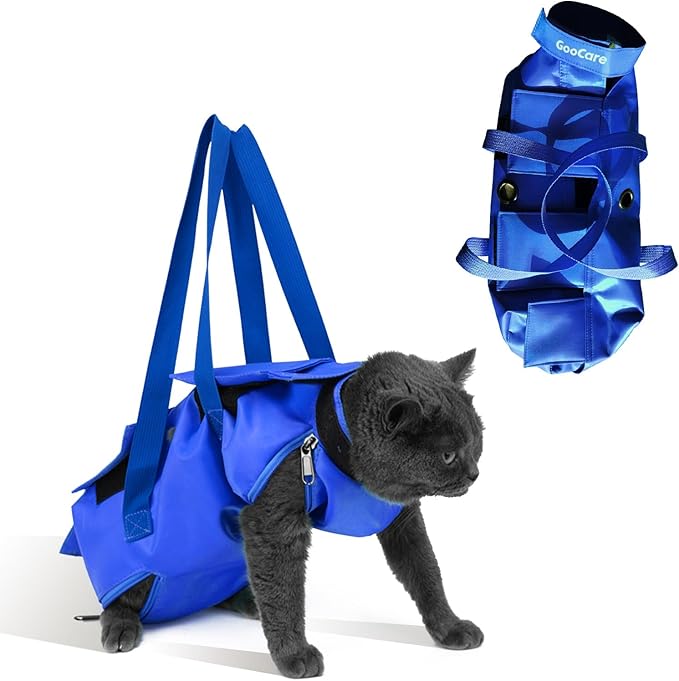 Pet Grooming Bag for Nail Trimming & Anti-Scratching – Restraint Cat/Dog for Claw Care, Medical Exams, 17" L x 10" W, Fits 8-12 lbs (Blue, Medium)
