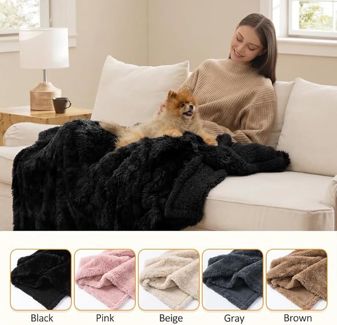 Waterproof Dog Blankets Sherpa Fleece Blanket Pet Blankets 57"x40" Fluffy Liquid Pee Proof Throw Blanket Reversible Pet Puppy Sleeping Mat for Couches Beds Sofa Furniture Protector Cover