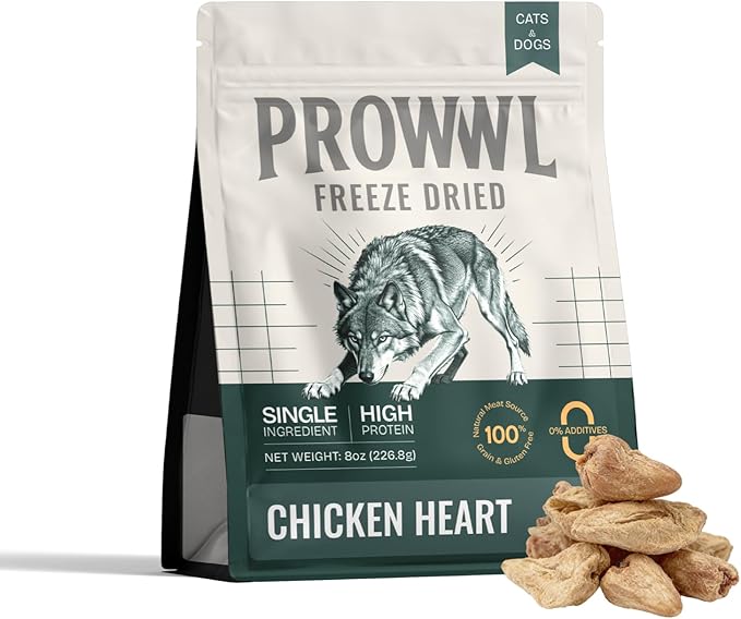 Freeze Dried Chicken Heart Cat & Dog Treats for Training, Healthy High Protein Limited Single Ingredient Pet Food Snacks for Small, Medium, and Large Dogs Cats (Raw Chicken Heart Cubes, 8oz)