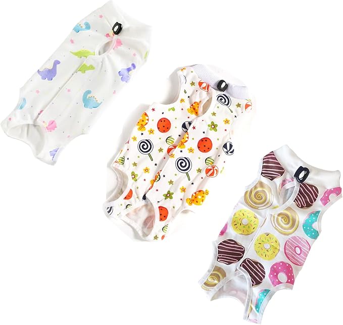 3 PCS Cat Recovery Suit for Spay Abdominal Wounds Female, Cat Onesie for Cats After Surgery, Pet Surgery Recovery Suit Kitten Onesie for Cats Anti Licking (Sweet, Large)