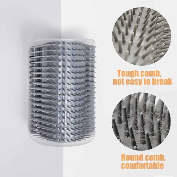 Cat Self Groomer Toy Wall Corner Massage Comb Perfect Massager Brush with Catnip (4 PCS Gray)