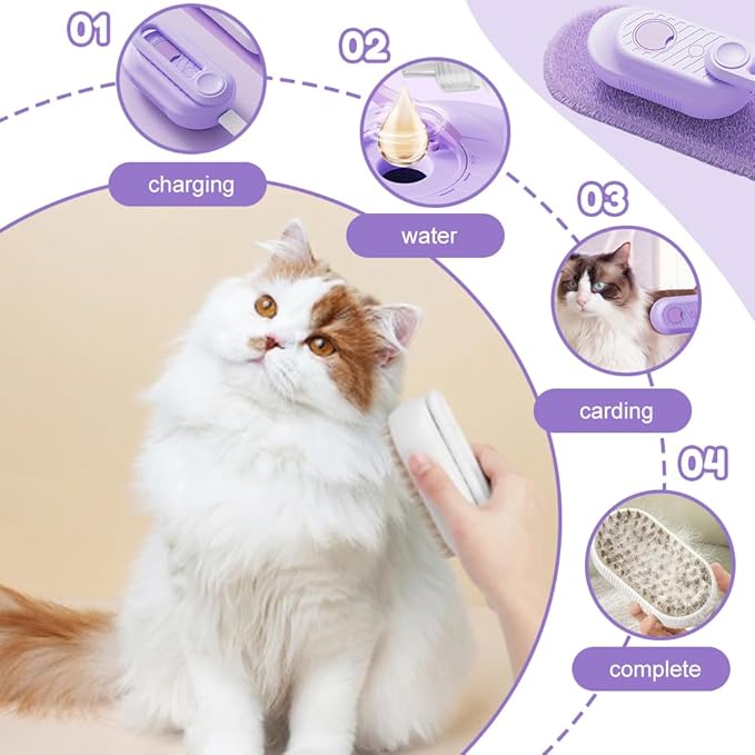 Pet Hair Brush with Steam Mist for Cats, 2026 New 3 in 1 Cat Steam Deshedding Brush with Hair Release Button, Pet Comb with Spray for Shedding & Grooming & Massaging & Cleaning (White)