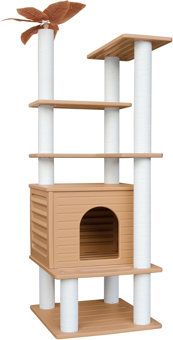 63 Inches Tall Cat Tree for Outdoor and Indoor Cats, Weatherproof Large Cat Condo with Scratching Posts