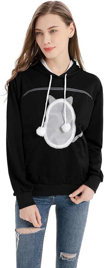 ALYC Pet Carrier Hoodie Cat Dog Pouch Holder Sweatshirt Large Pocket Pullover Shirt with Cat Ear for Women