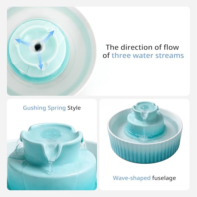 Ceramic Cat Water Fountain, 2.1L/71oz Cupcake Pet Water Fountain for Cats and Dogs, Automatic Pet Drinking Fountain,Double Filtration System, Easy to Clean, 360°Drinking Water(Gradient Blue)