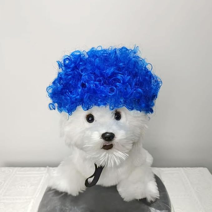 Psivika Pet Wigs Funny Dog Cat Cosplay Wig Pet Costume Cat Cosplay Decoration for Halloween, Christmas, Parties, Festival (Blue)