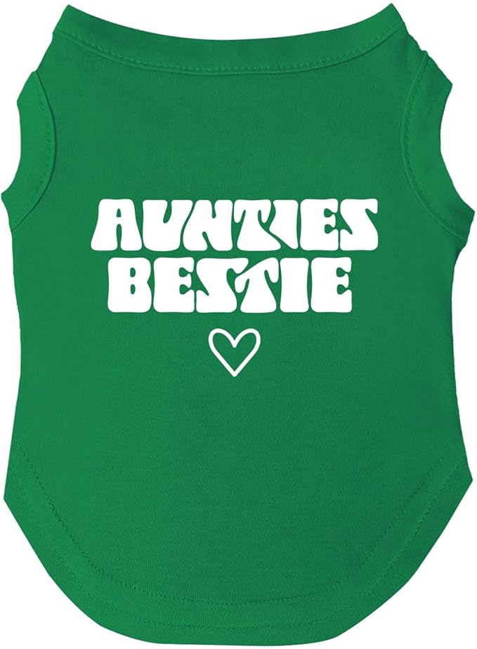 Aunties Bestie Dog Tee Shirt | Sleeveless Breeds | Mother's Day | Aunt Gift | Best Auntie & Sister | Valentine's Day |Green, Medium 1360