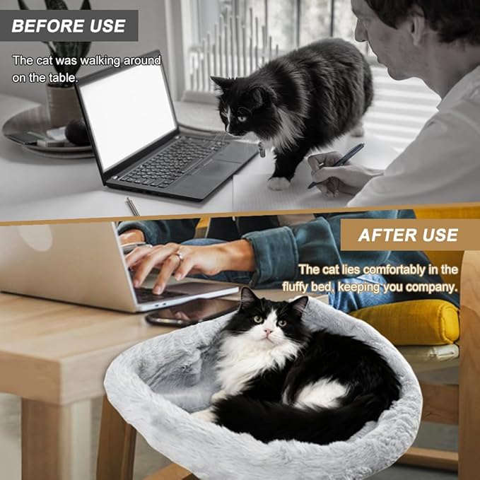 Cat Desk Bed, Ca-t Bed for De-sk, Modern Cat Desk Hammock for Various Desktops, Dual Clamps & Sunken Hammock Design, Holds Up to 40lbs(Color:Light Gray)