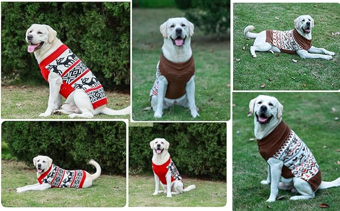 Lanyarco Ugly Dog Christmas Sweaters, Vintage Knit Xmas Reindeer Holiday Festive Pet Clothes Outfit, Christmas Dog Sweater for Large Dogs, X-Large (XL) Size Back Length 20"