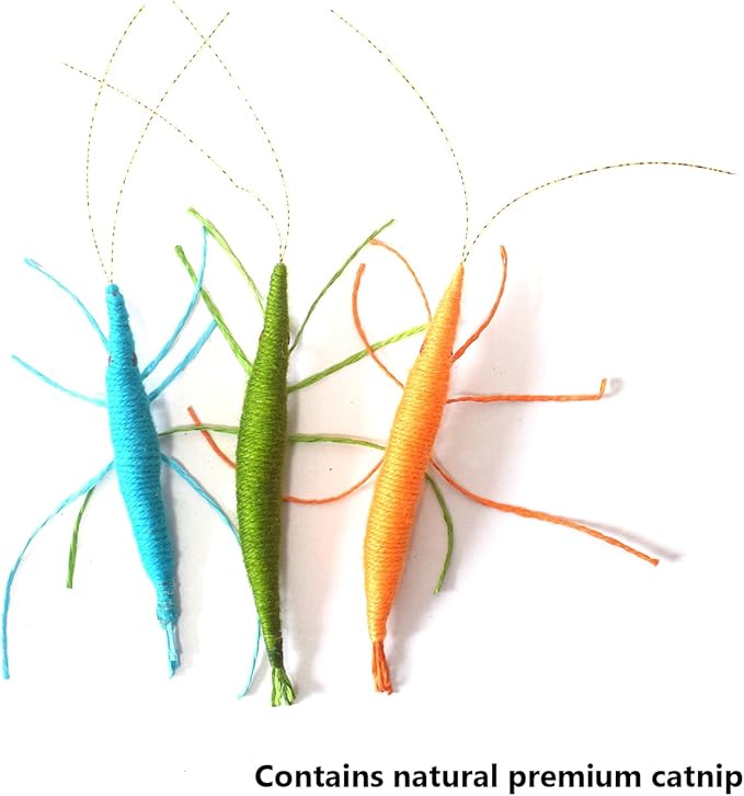 IUHKBH Shrimp Catnip Toys for Cats, 3-Color Yarn Chew Toy with Refillable Catnip, Interactive Teething for Aggressive Chewers