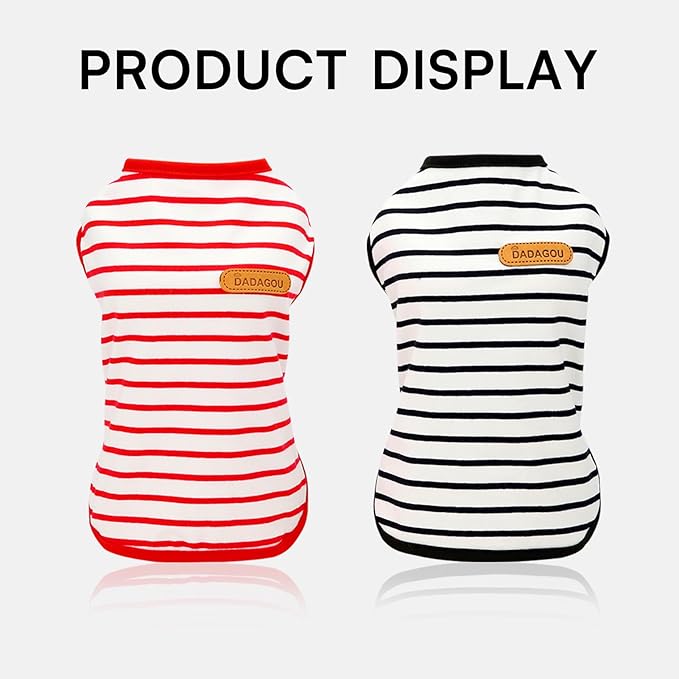 Dog Striped Shirts for Extra Small Dogs 2 Pack, XS Dog Sleeveless Striped Vests Dog Pullover T-Shirts Lightweight Puppy Kitten Tank Top Cat Tee for Chihuahua, RedBlack-XS