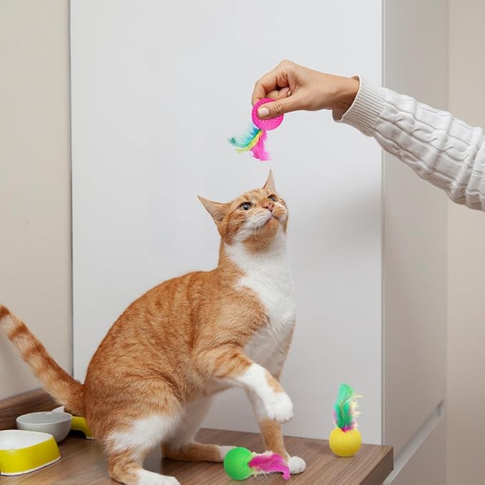 Ipetboom 24 Pack Cat Golf Balls for Indoor Kitten Toys, Interactive Cat Pom Pom Ball Toys for Exercise Chase Pounce Entertainment, Random Color