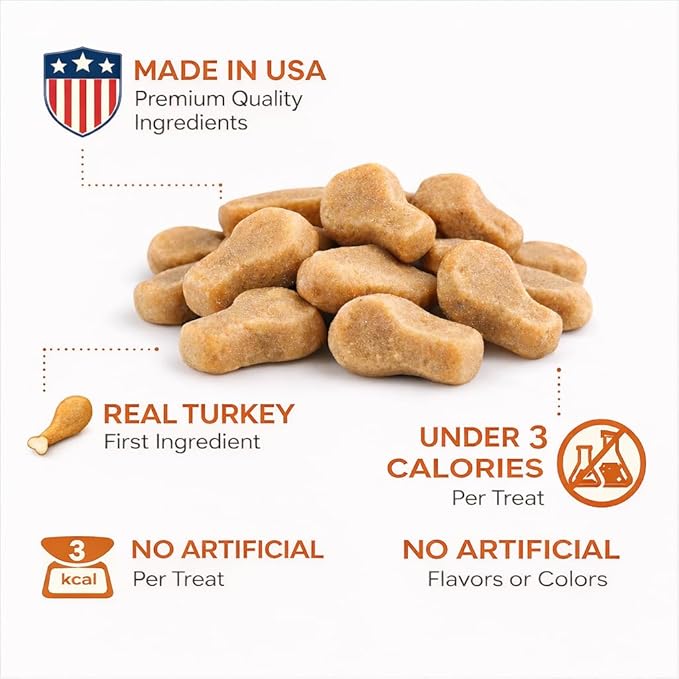 Savory & Tasty Soft Cat Treats Turkey - Grain Free, Low Calorie Chewy Nibbles, Made in USA, Real Turkey #1 Ingredient, Under 3 Calories Per Treat, Natural Training Snack for Indoor Cats | (3oz)
