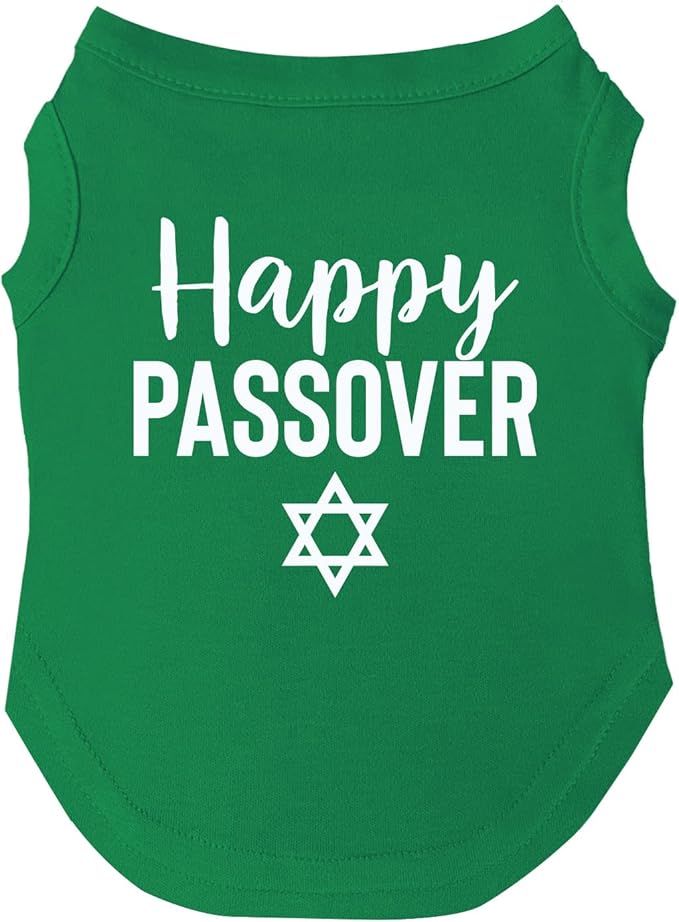 Happy Passover Dog Tee Shirt | Sleeveless | Sizes for Puppies, Toys and Large Breeds (Green, X-Small 76)