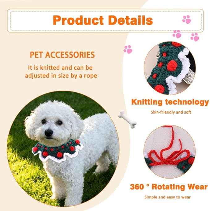 Christmas Cat Collar Accessories Outfit Small Dogs Bib for Drool Eating Cats Birthday Bib Gifts for Cats Costume Saliva Towel Holiday Cat Bandana Collar Scarf Dog Bibs for Small Dog Neck Scarf Knitted