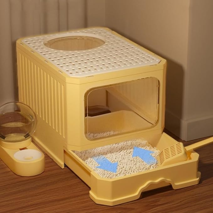 Pet Supplies, Enclosed Cat Litter Box with Lid & Scoop,Front Entry, Top Exit Design(Gray)