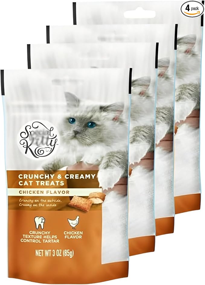 Crunchy & Creamy Cat Treat ~ These Cat Treats Contain Perfect Combination of Delicious Taste and Nutritional, Formulated to Meet Nutritional Standards for All Life Stages ~ (Pack of 4 X 3 Oz)