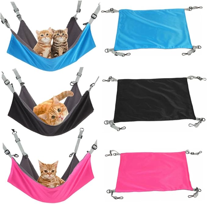 POPETPOP Cat Hammock Fleece Cat Furniture Black Space-Saving Easy Clean Kitten Swing Bed