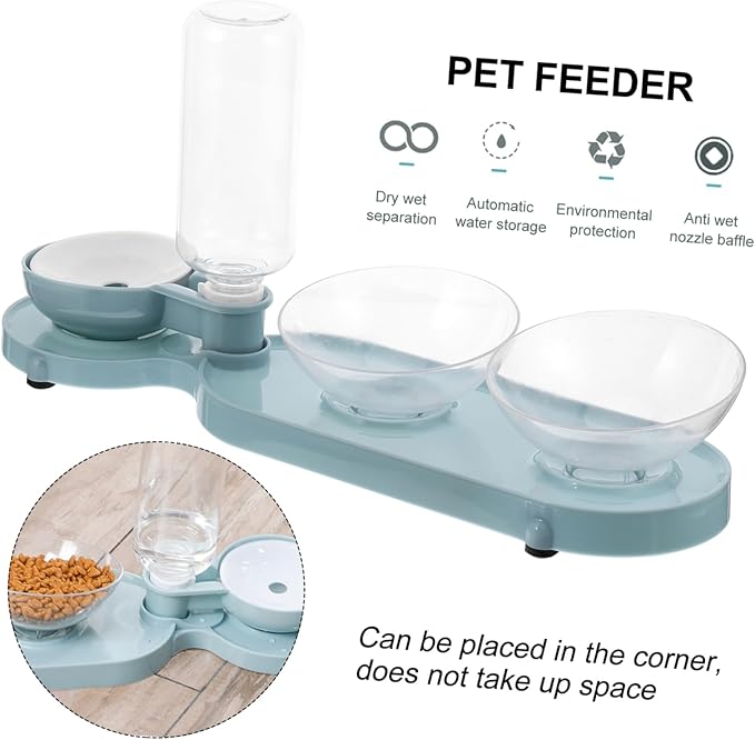 Totority Pet Feeder Double Tilt Bowls and Automatic Water Dispenser for Cats Cat Water Bottle Easy to Clean Portable and Lightweight Design