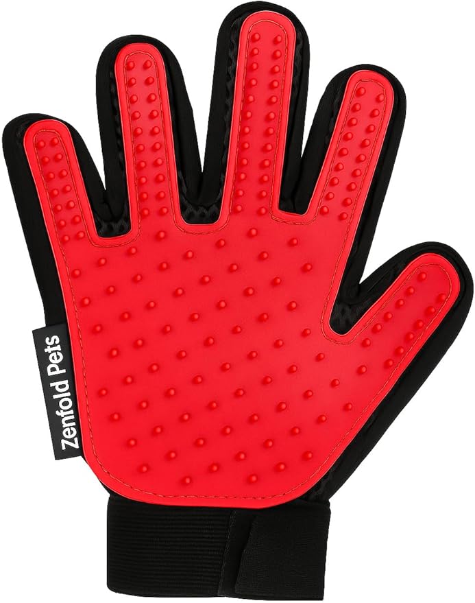 Grooming Gloves (1 Pair, Left & Right) – Gentle Deshedding & Bathing Brush for Dogs, Cats & Horses – Soft Silicone Tips, Breathable Mesh, Adjustable Fit – Easy Hair Removal (Red)