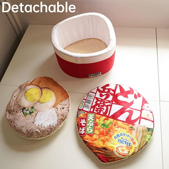 SSDHUA Cat Nest Instant Noodle Shape Cat House Cat Sofa Bed Cute and Comfortable Pet Cat House Detachable Multifunctional Soft Pet Bed Suitable for Small Cats and Dogs (S,Red) 1