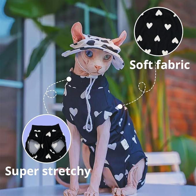 Sphynx Cat Clothes, Hairless Cat Shirt, Soft Stretchy Sweater for Cats, Breathable Cat Daily Outfit, Cat Pullover for Cornish Rex, Devon Rex (Black, L (5-6.5lbs))