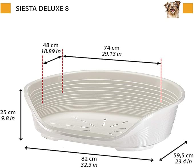 Ferplast Cat Bed, Plastic Dog Bed Medium, Ventilation Holes and Non-Slip Rubber Feet for Added Stability 82 x 59,5 x h. 25 cm. Taupe
