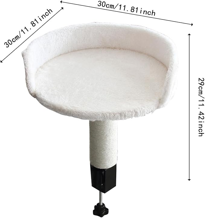 Desktop Cat Bed Round Hammock Elevated Perch for Indoor Cats Soft Stable Easy Assembly Kitten Furniture- White