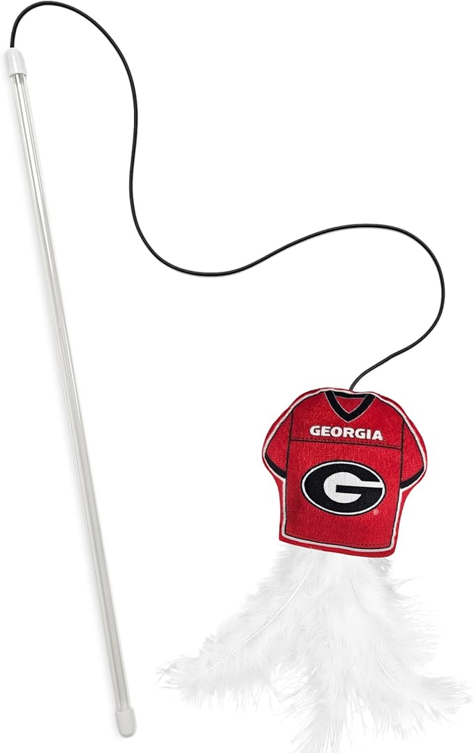 NCAA Georgia Bulldogs Team Jersey Wand with CAT NIP, Cat Toy Jersey Shaped Plush Teaser Toy for Cats & Kittens - Interactive Pet Toy for Play & Exercise