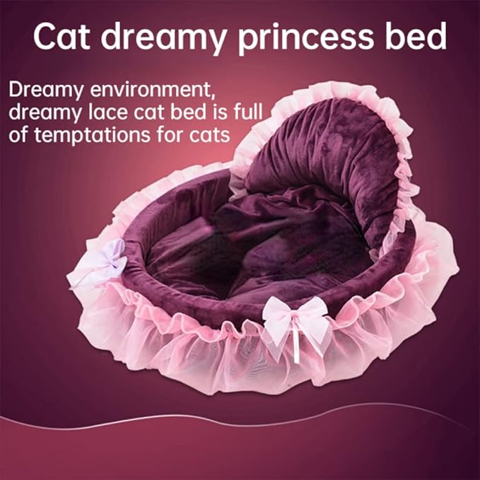 Cute Cat Bed Heart-Shaped Cat Nest Lace Lace Princess Nest Cotton Velvet Warm Soft Cat Sofa Bed Suitable for Cats and Dogs to Spend The Warm Winter (L,Grey)