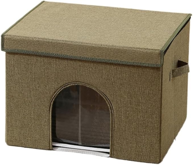 Large Collapsible Coconut Brown Pet House for Indoor Cats and Medium/Small Dogs with Plush Ball Toy – Foldable Living Room Ottoman Cat Condo(Green)