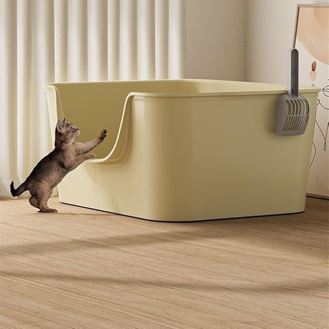 Pet Supplies, Large Anti,Splash Litter Box with High Sides, Easy Clean Cat Pan Includes Scoop(Gray)