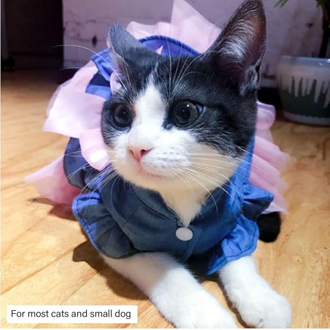 ANIAC Pet Denim Dress with Cute Bow-Knot Comfy Vest Skirt Lace Trim Tutu Summer Spring Clothes for Cats and Small Dogs (X-Large)