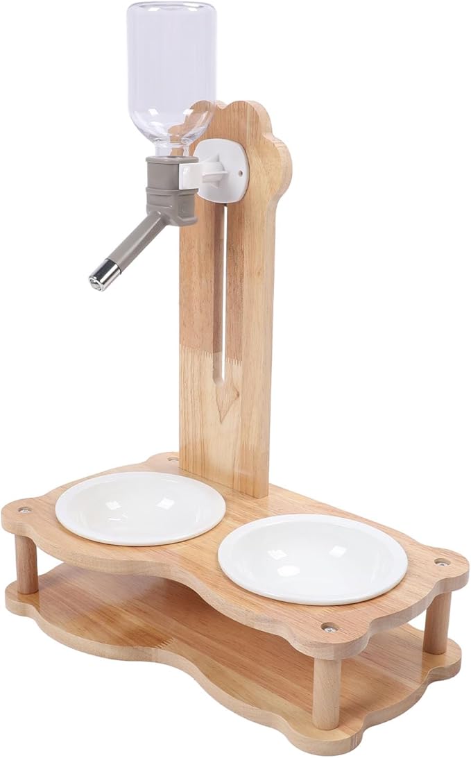 Wood Raised Cat Food Bowls 2 in 1 Automatic Pet Feeder and Water Dispenser Elevated Dog Bowls Stand with Solid Wood Design for Cats Dogs Pets