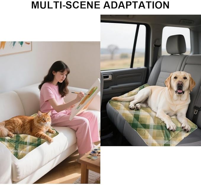 Green Yellow Plaid Dogs Bed Non Slip Bottom Anti Chew Dog Pad Cozy Soft Mat for Dog Crate Car Essentials Printed Bed Mats Gift Comfortable Pet 36× 24 Inch Indoor Outdoor