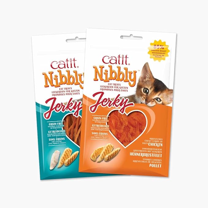 Catit Nibbly Jerky Cat Treats, Chicken & Fish Recipe - Grain-Free Cat Treat White, 1 Ounce (Pack of 2)