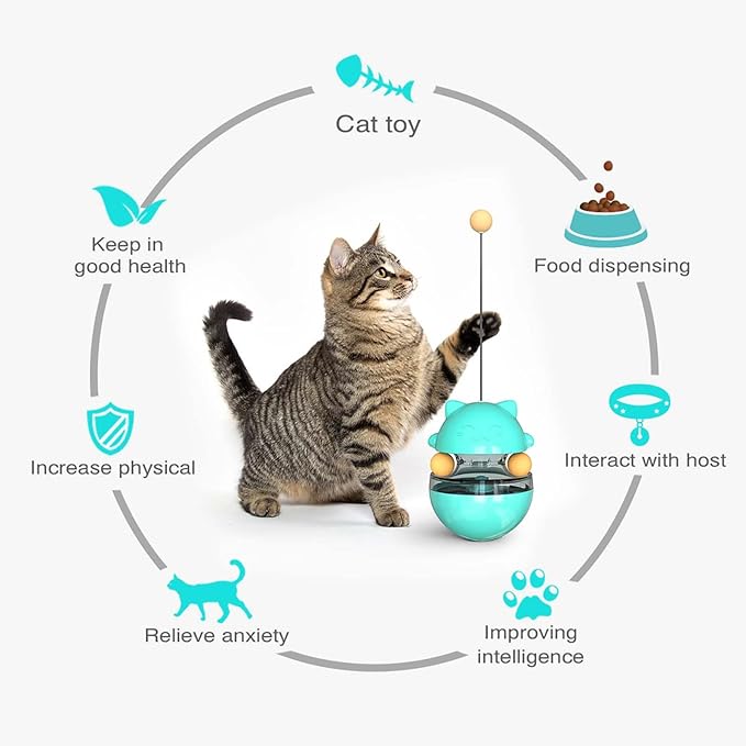 Interactive Cat Toy for Indoor Cats Wobble Treat Dispenser Ball Kitten Food Dispenser & Puzzle Feeder Balls & Enrichment Toys & Mental Stimulation Interactive Brain Game (Blue)